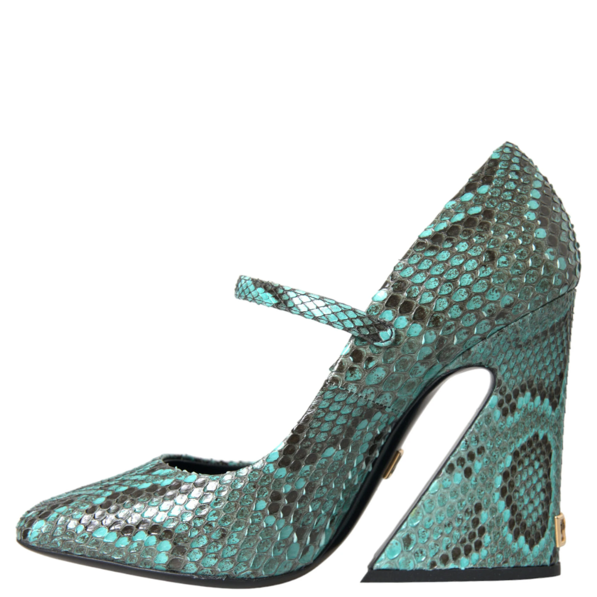 Aqua Python Leather Mary Jane Pumps Shoes