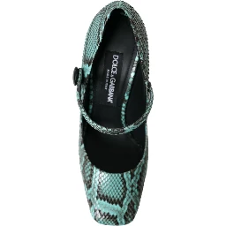 Aqua Python Leather Mary Jane Pumps Shoes