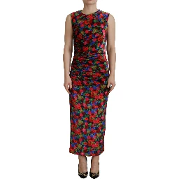 Multicolor Floral Bodycon Ruched Maxi Dress
