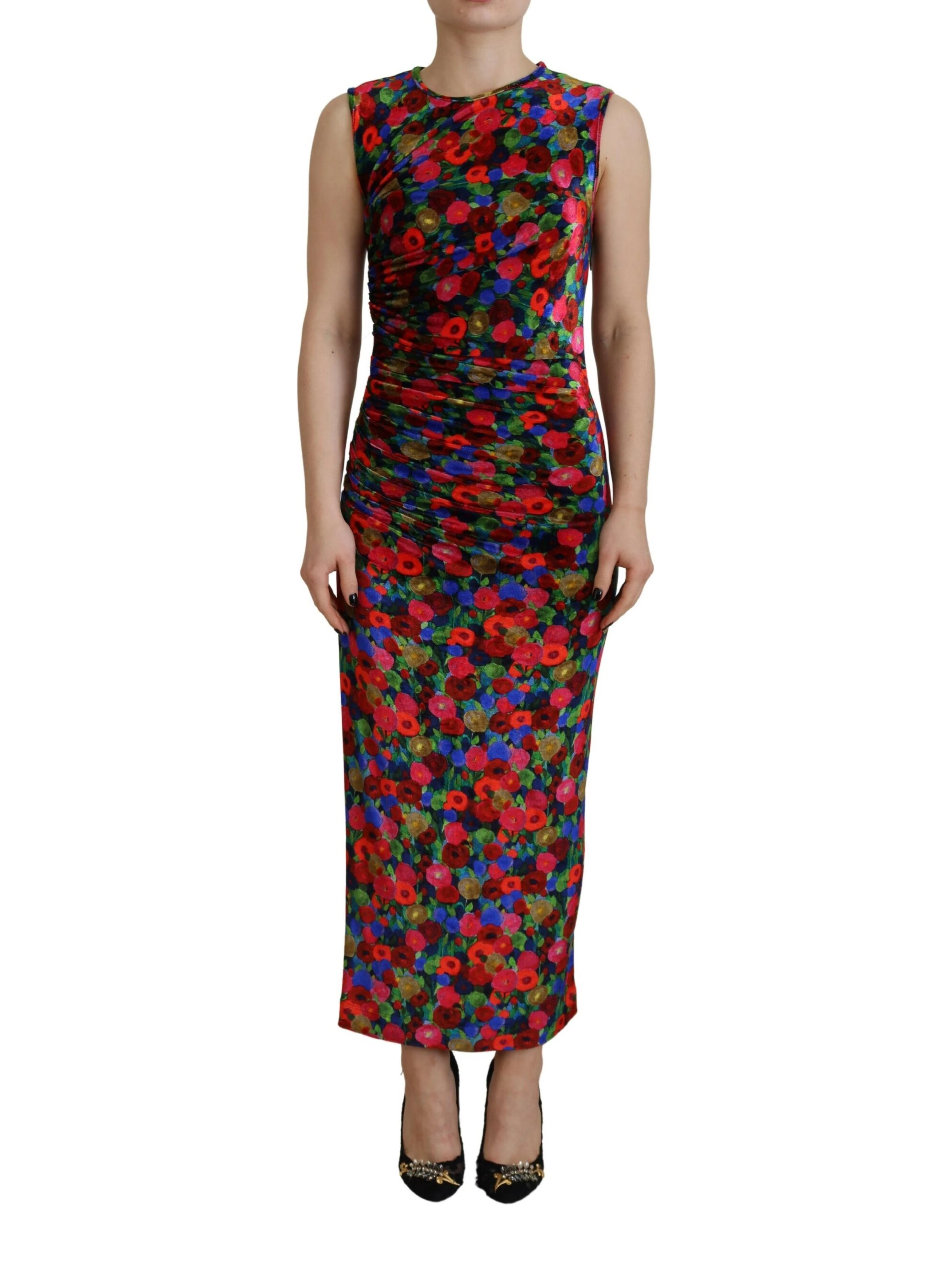 Multicolor Floral Bodycon Ruched Maxi Dress