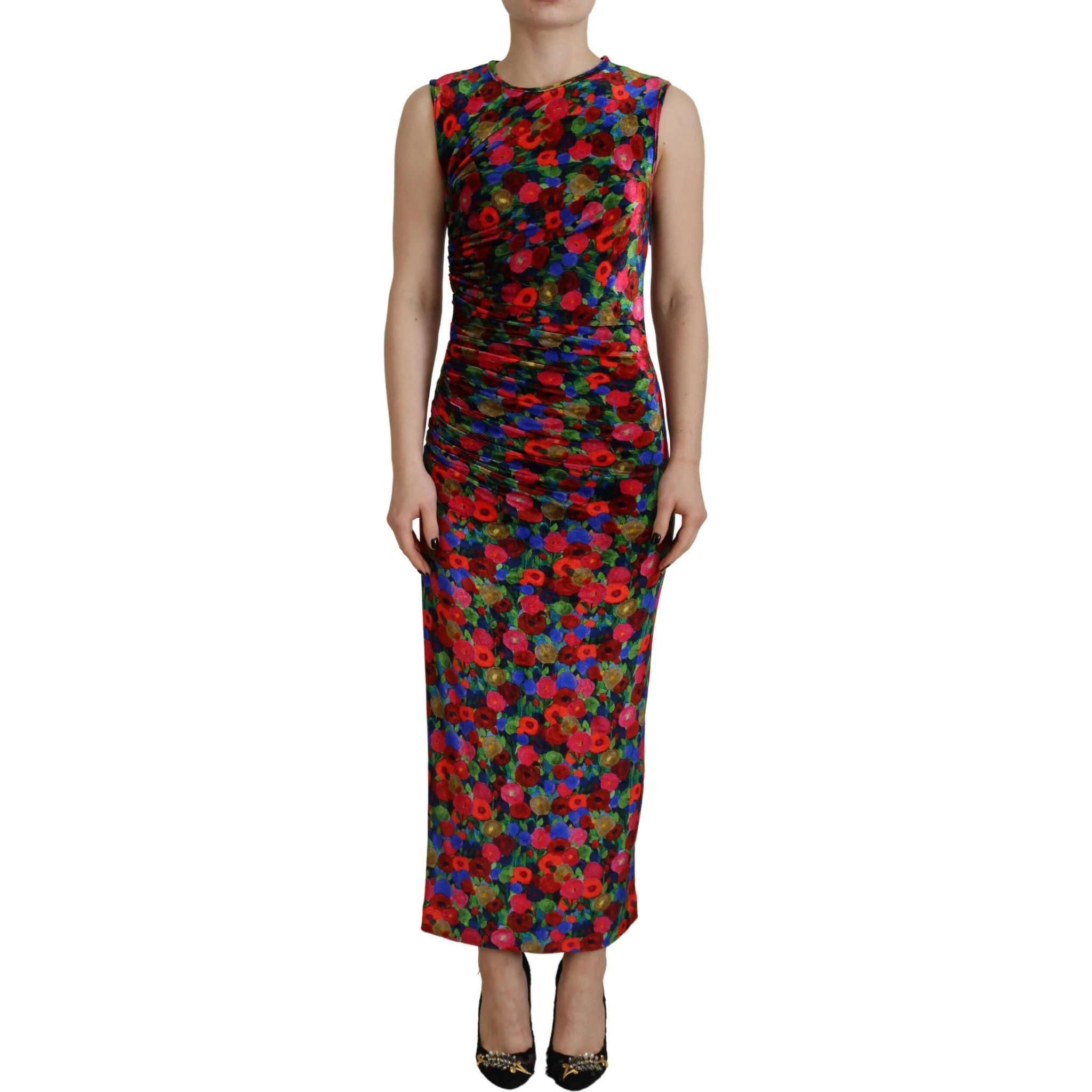 Multicolor Floral Bodycon Ruched Maxi Dress