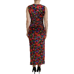 Multicolor Floral Bodycon Ruched Maxi Dress