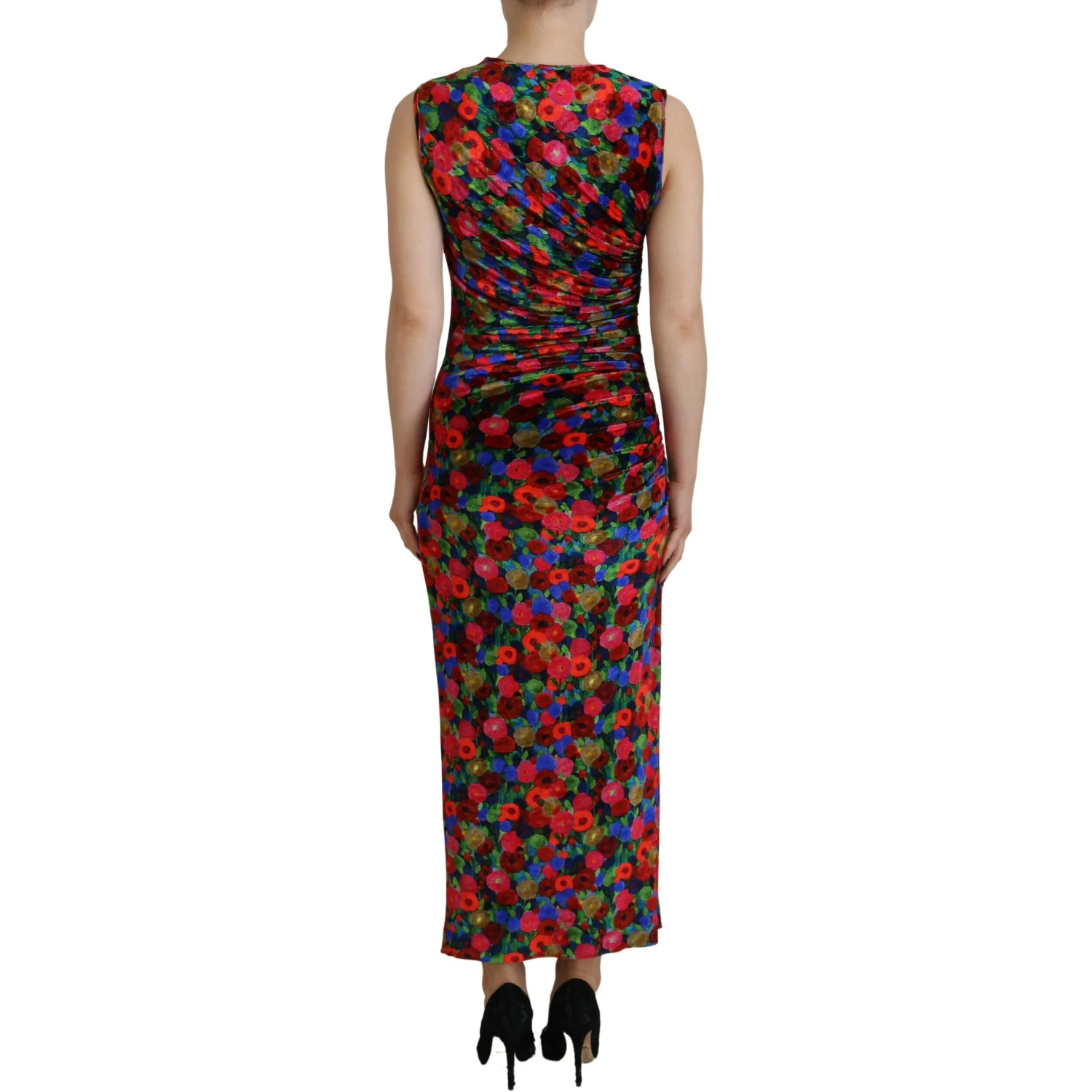 Multicolor Floral Bodycon Ruched Maxi Dress