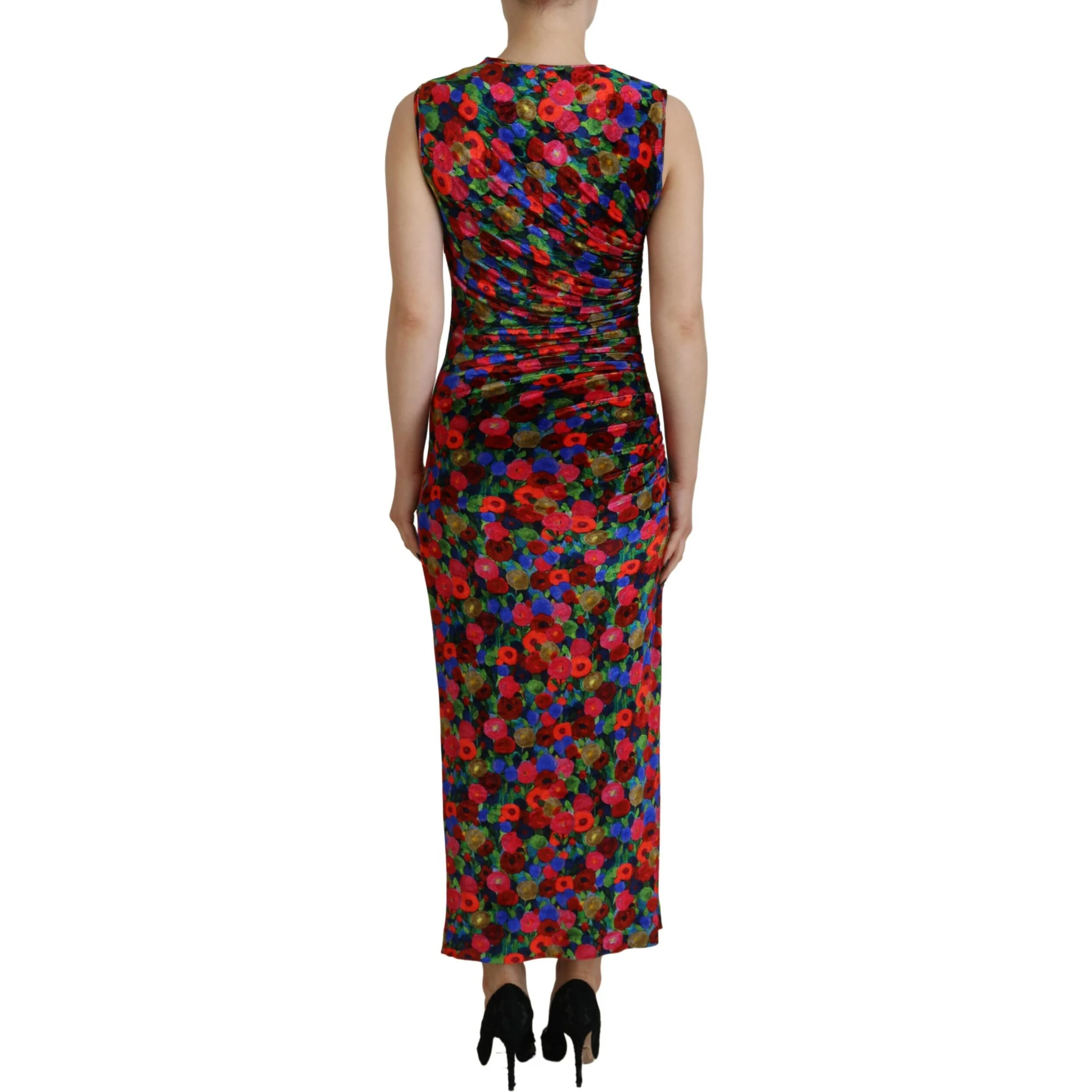 Multicolor Floral Bodycon Ruched Maxi Dress