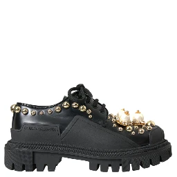Black Leather Trekking Derby Embellished Shoes