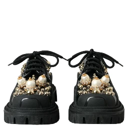 Black Leather Trekking Derby Embellished Shoes