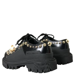 Black Leather Trekking Derby Embellished Shoes