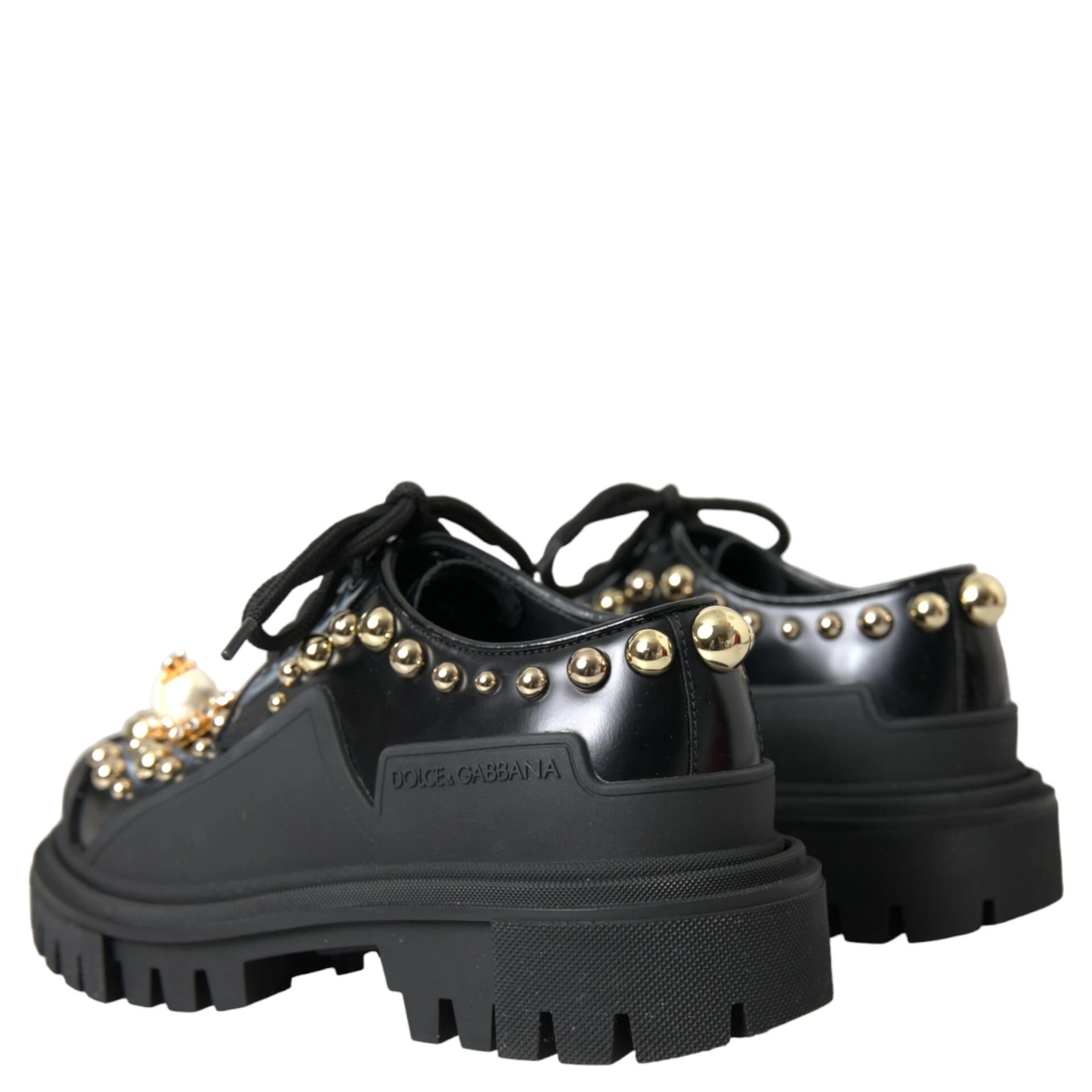Black Leather Trekking Derby Embellished Shoes