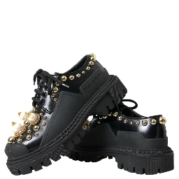 Black Leather Trekking Derby Embellished Shoes