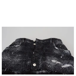 Black Checkered High Waist A-line Denim Mini Skirt