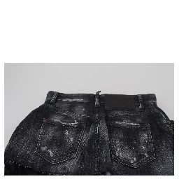 Black Checkered High Waist A-line Denim Mini Skirt