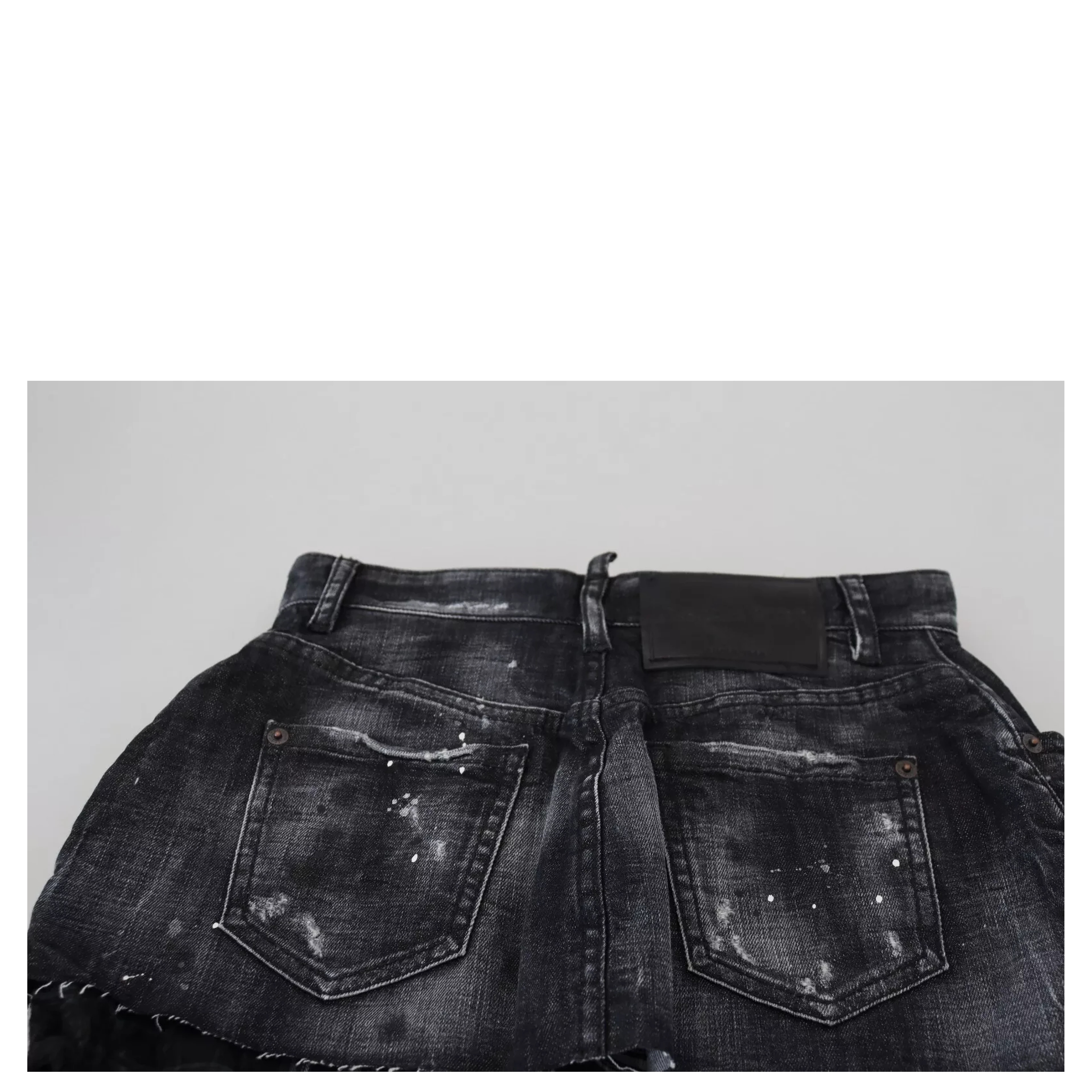 Black Checkered High Waist A-line Denim Mini Skirt