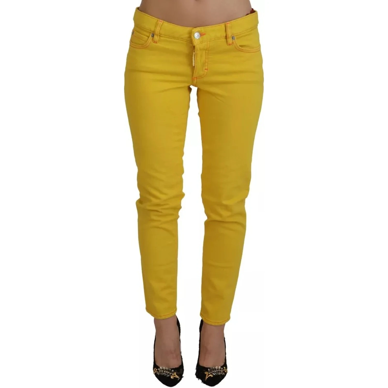 Yellow Cotton Low Waist Cropped Jennifer Denim Jeans