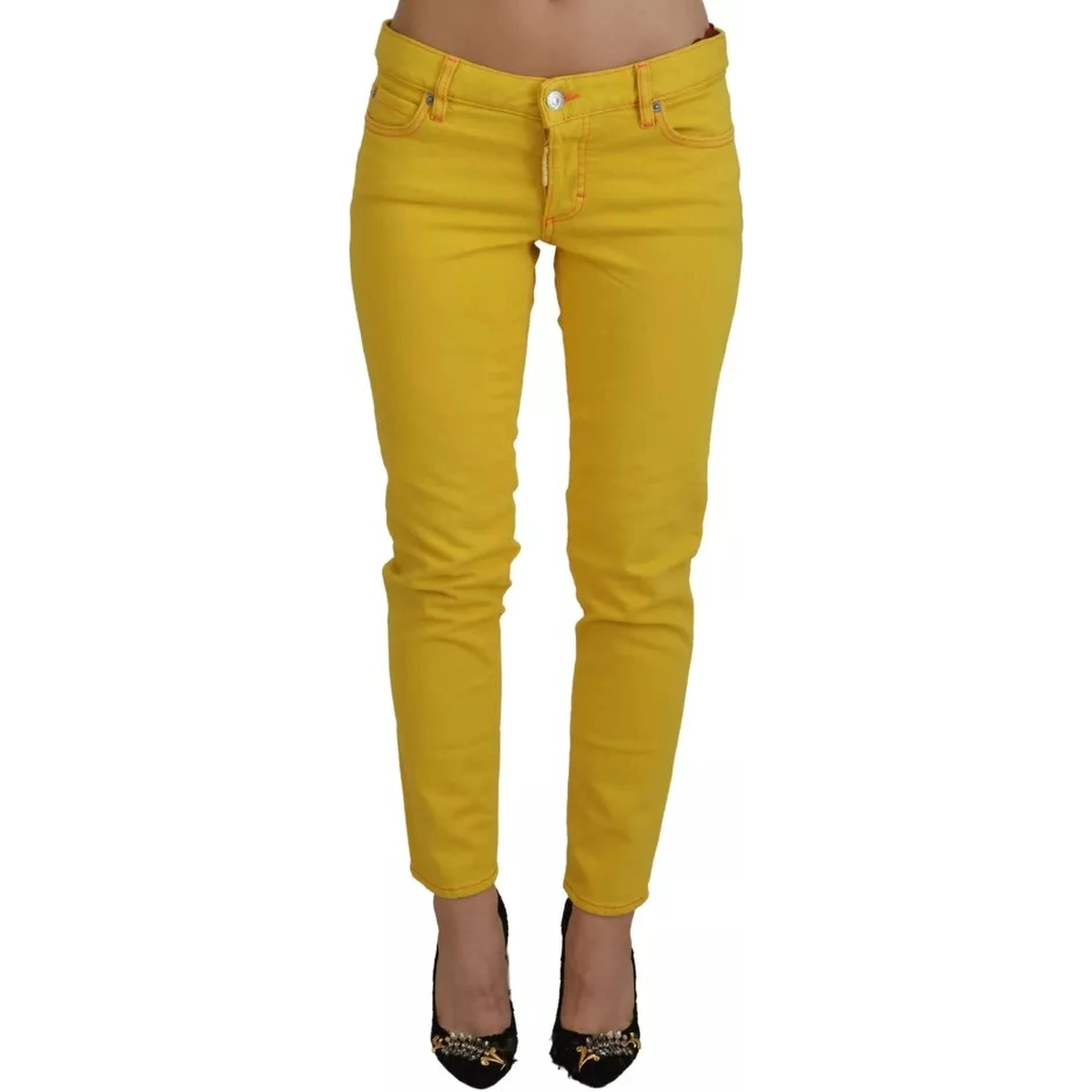 Yellow Cotton Low Waist Cropped Jennifer Denim Jeans