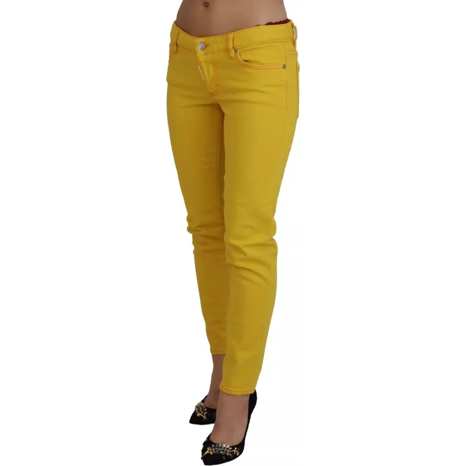 Yellow Cotton Low Waist Cropped Jennifer Denim Jeans