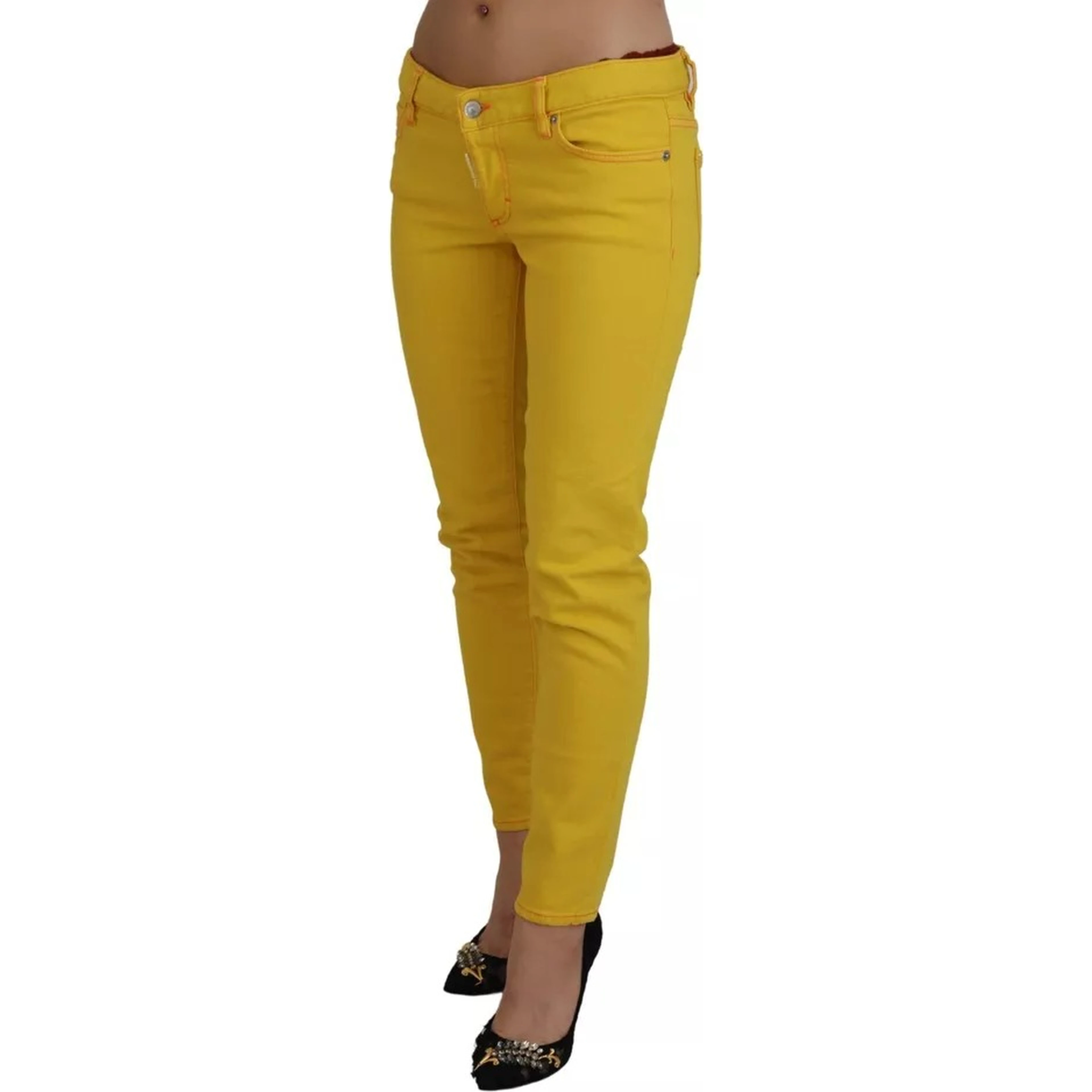Yellow Cotton Low Waist Cropped Jennifer Denim Jeans
