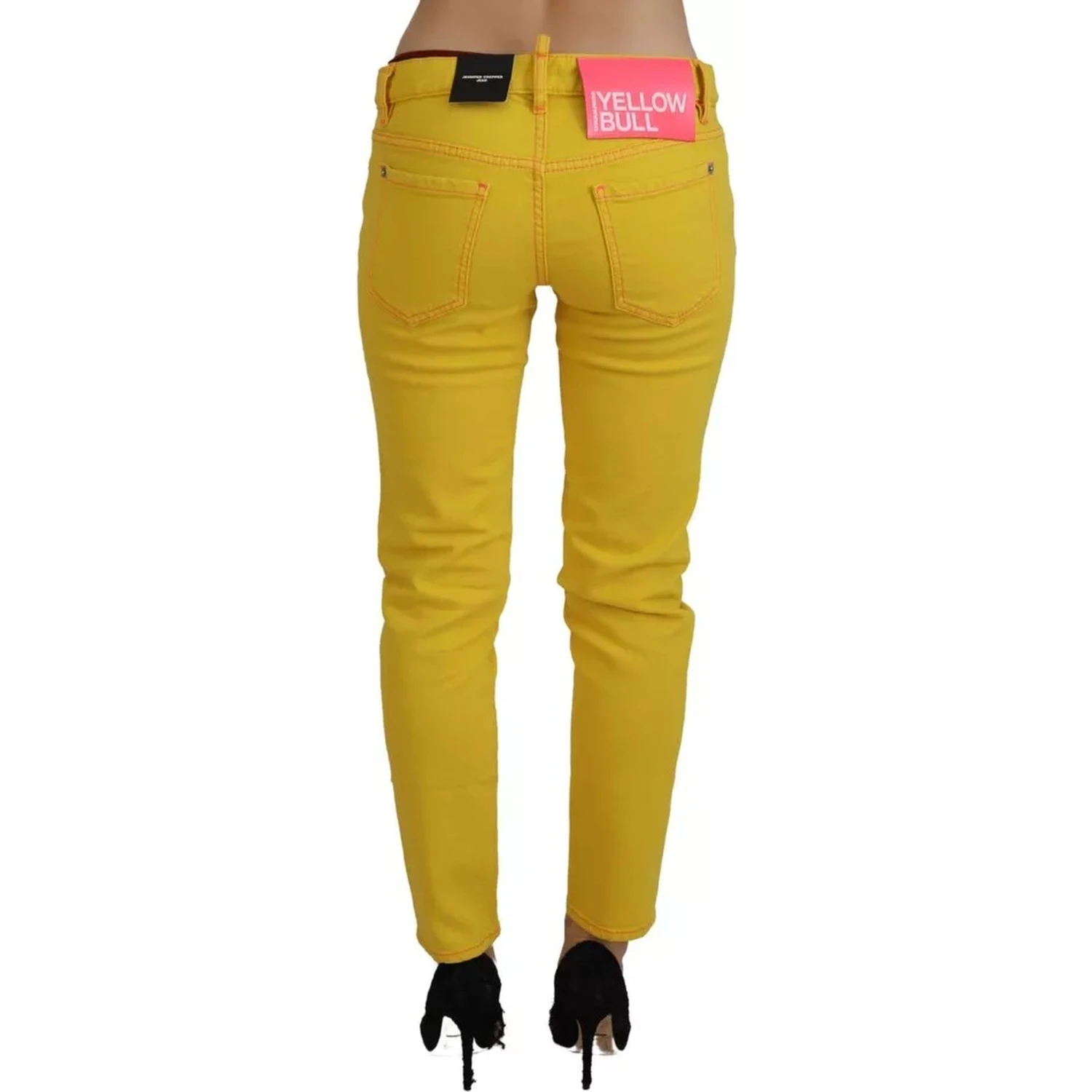 Yellow Cotton Low Waist Cropped Jennifer Denim Jeans