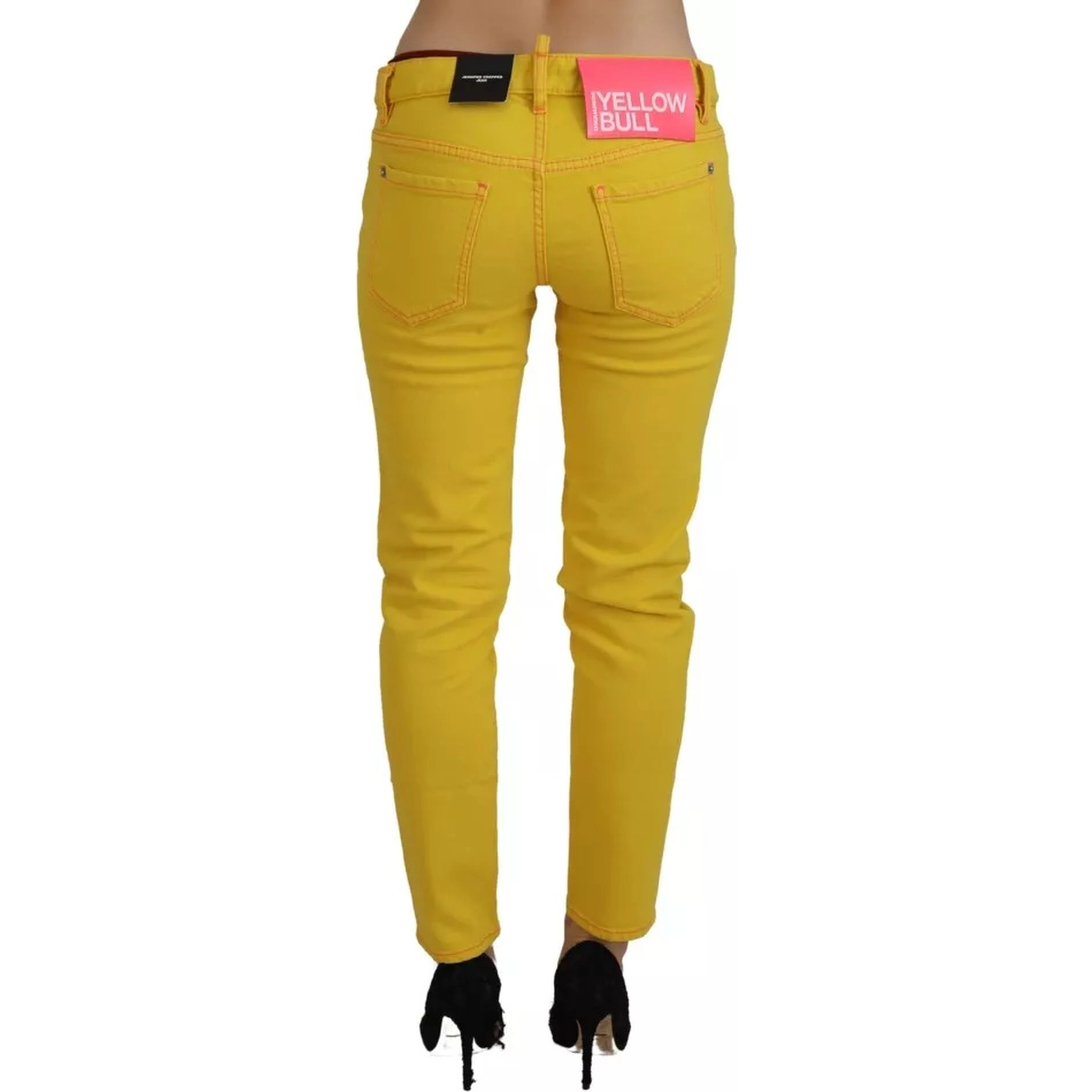 Yellow Cotton Low Waist Cropped Jennifer Denim Jeans
