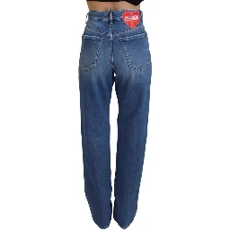 Blue Distressed High Waist Straight Denim Jeans