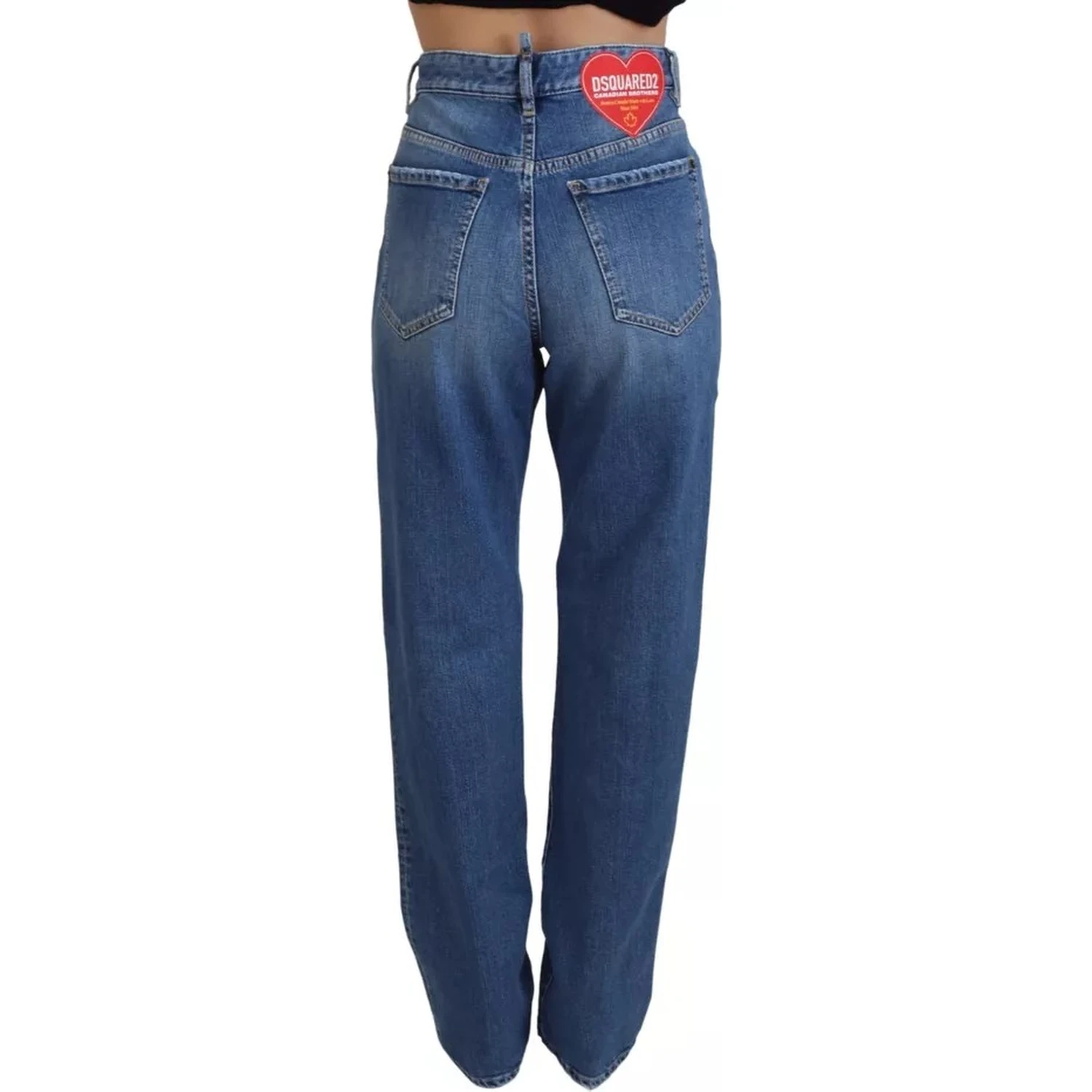 Blue Distressed High Waist Straight Denim Jeans