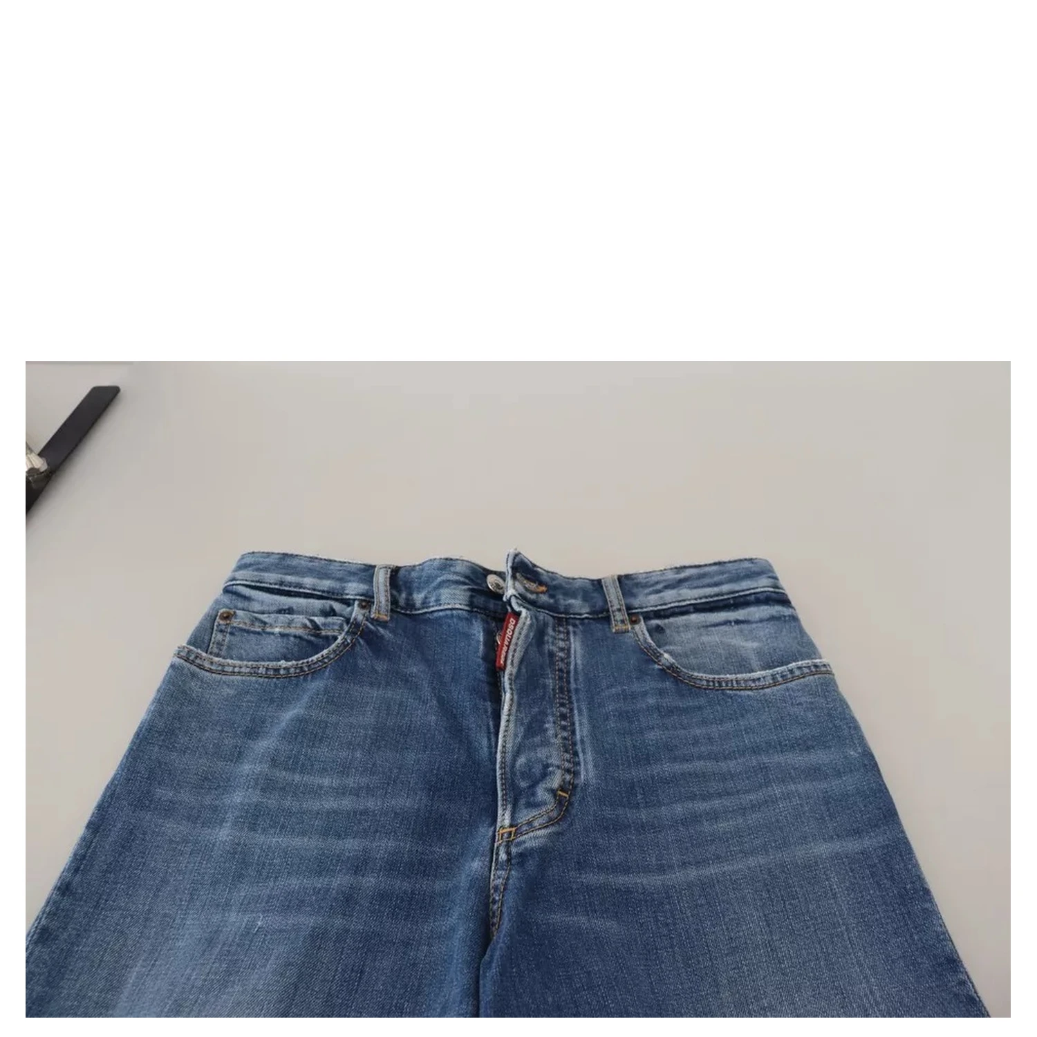 Blue Distressed High Waist Straight Denim Jeans