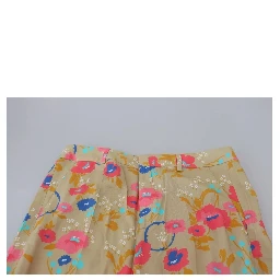 Beige Floral High Waist Straight Pants