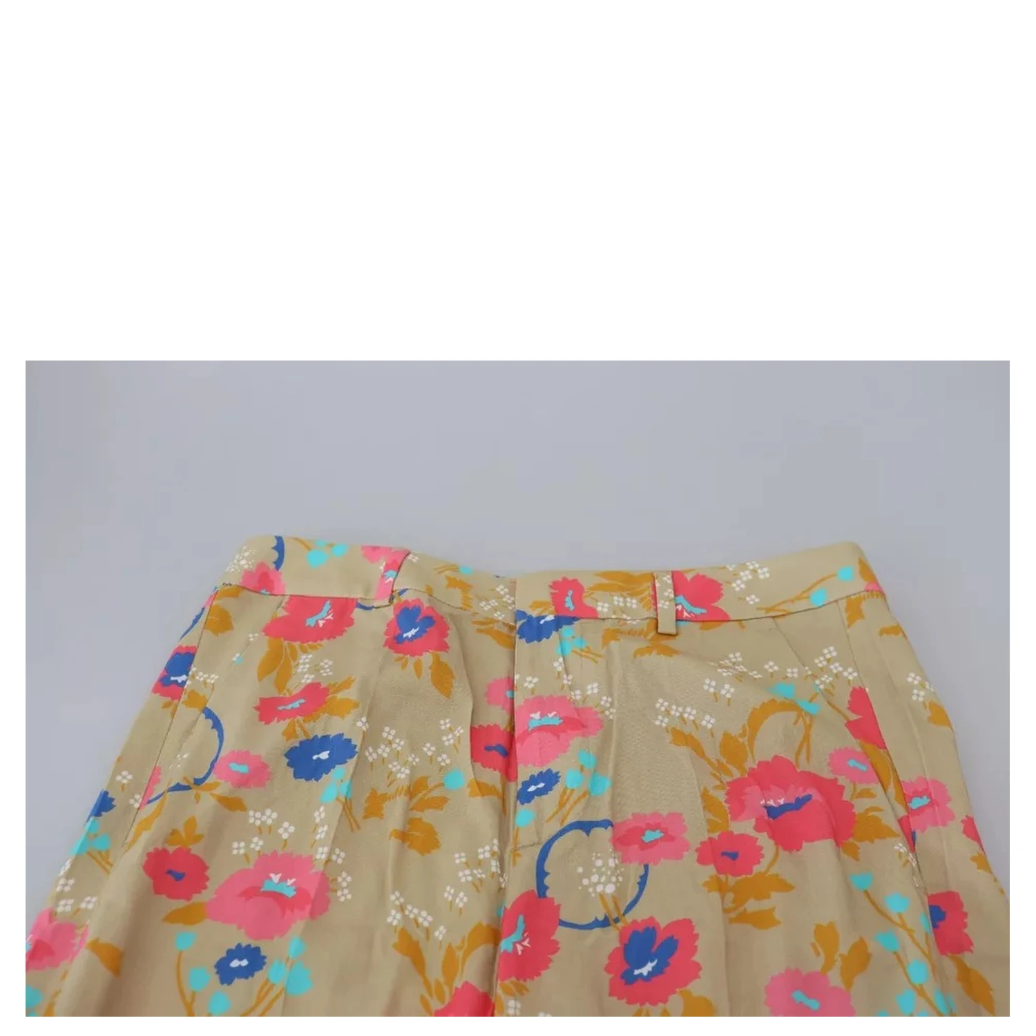 Beige Floral High Waist Straight Pants