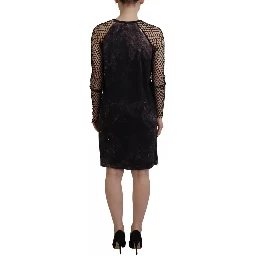 Black Tie Dye Mesh Long Sleeves Cotton Shift Dress