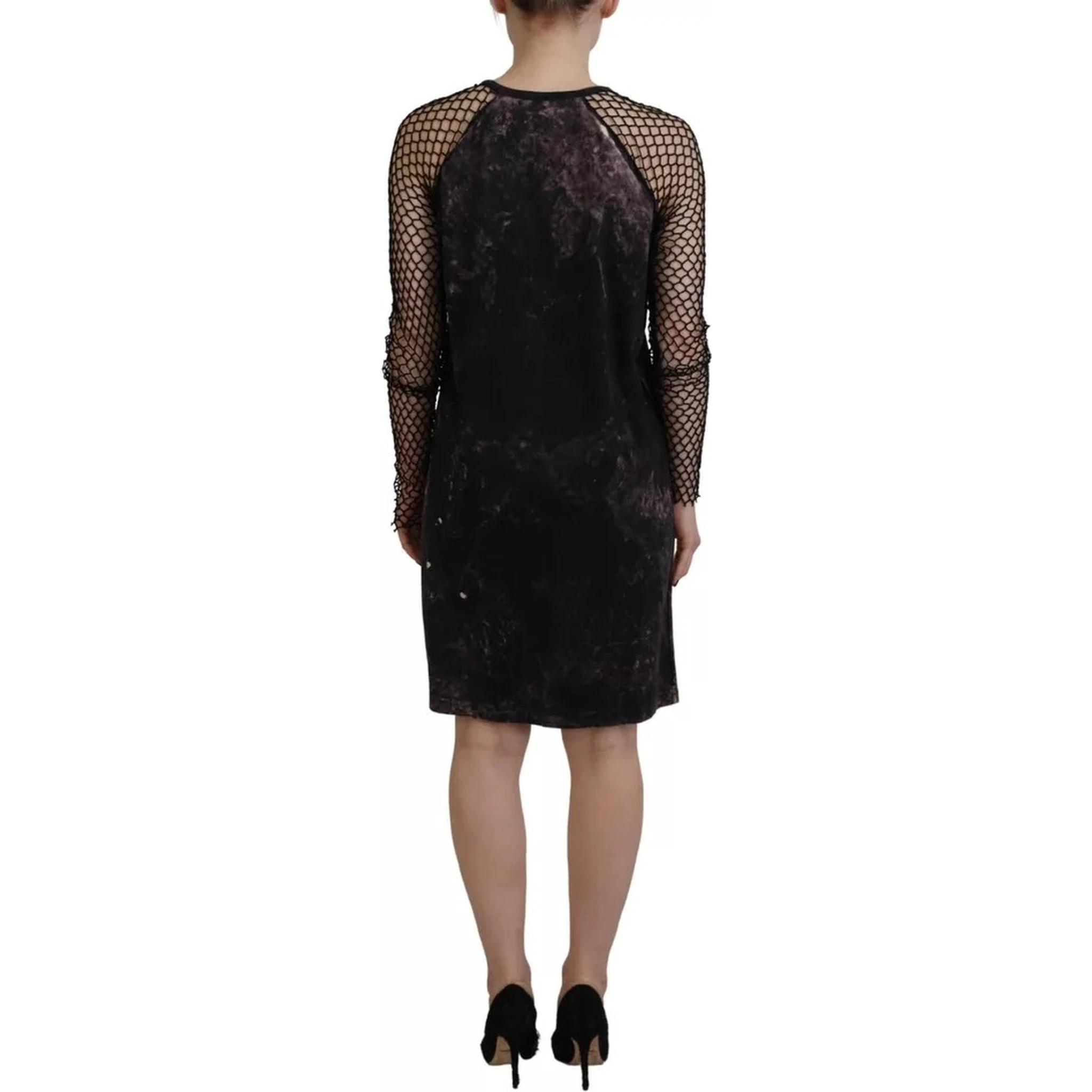 Black Tie Dye Mesh Long Sleeves Cotton Shift Dress