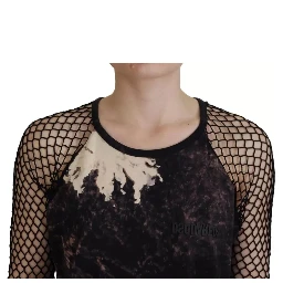 Black Tie Dye Mesh Long Sleeves Cotton Shift Dress