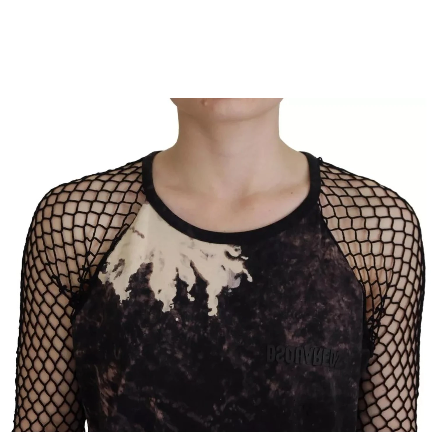 Black Tie Dye Mesh Long Sleeves Cotton Shift Dress