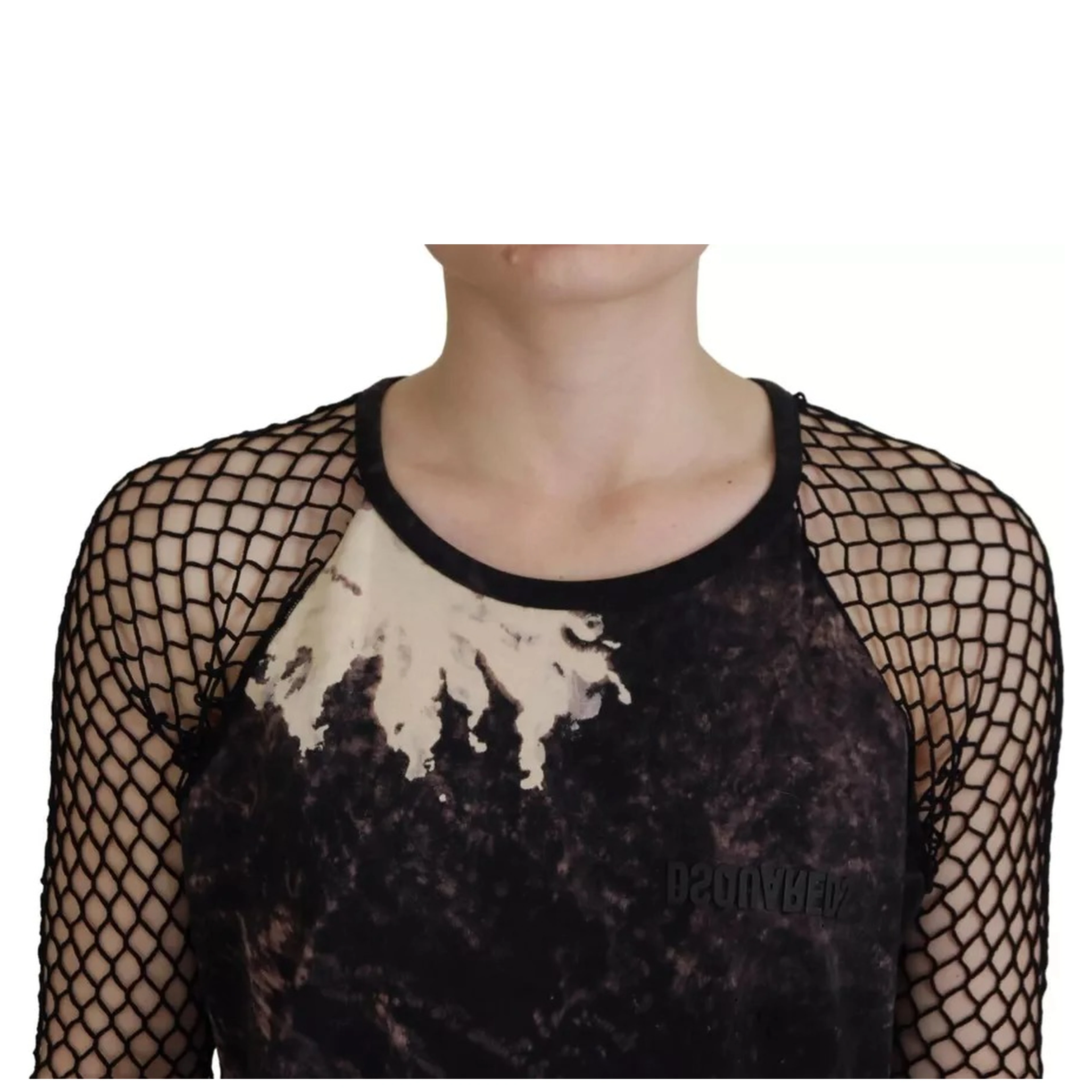 Black Tie Dye Mesh Long Sleeves Cotton Shift Dress