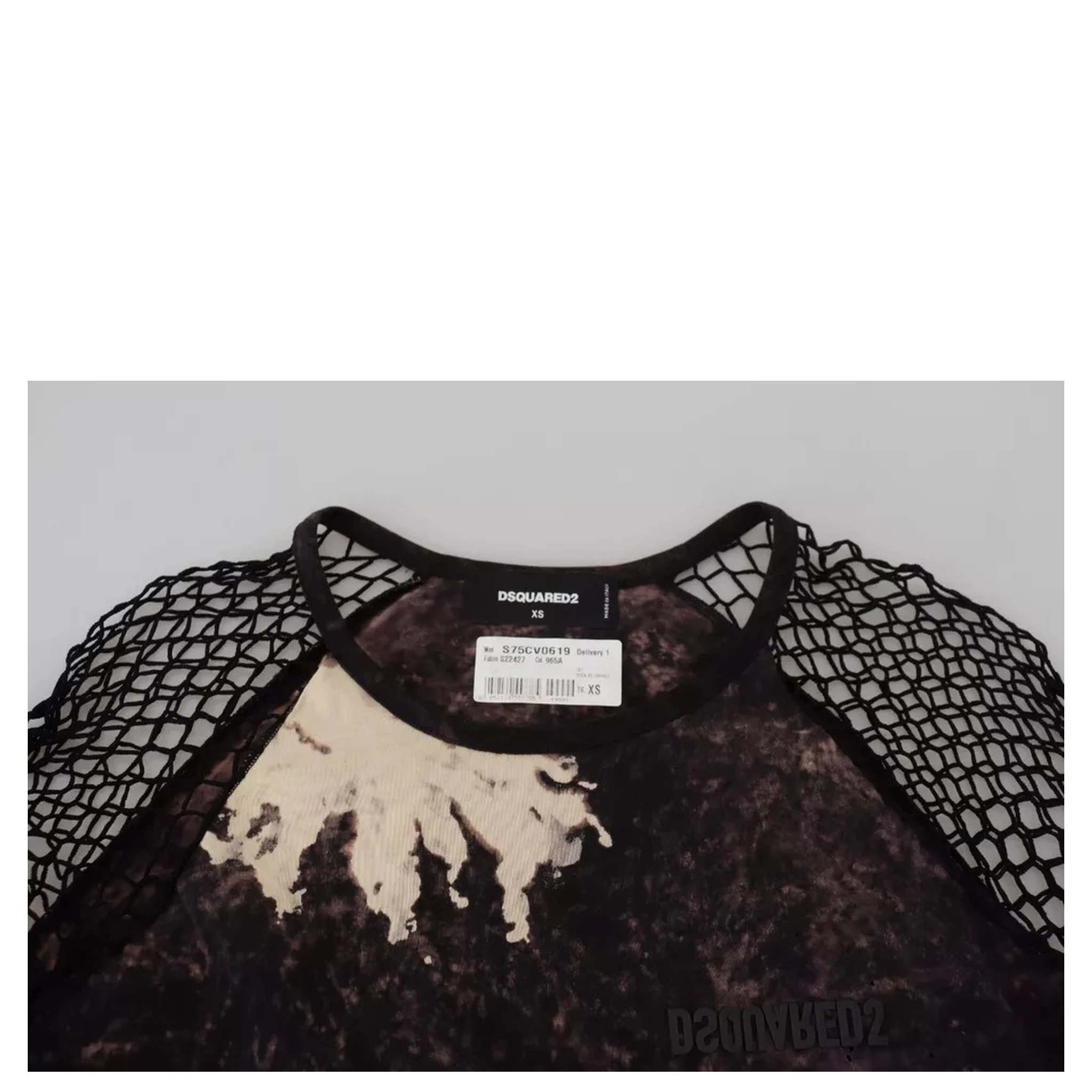 Black Tie Dye Mesh Long Sleeves Cotton Shift Dress