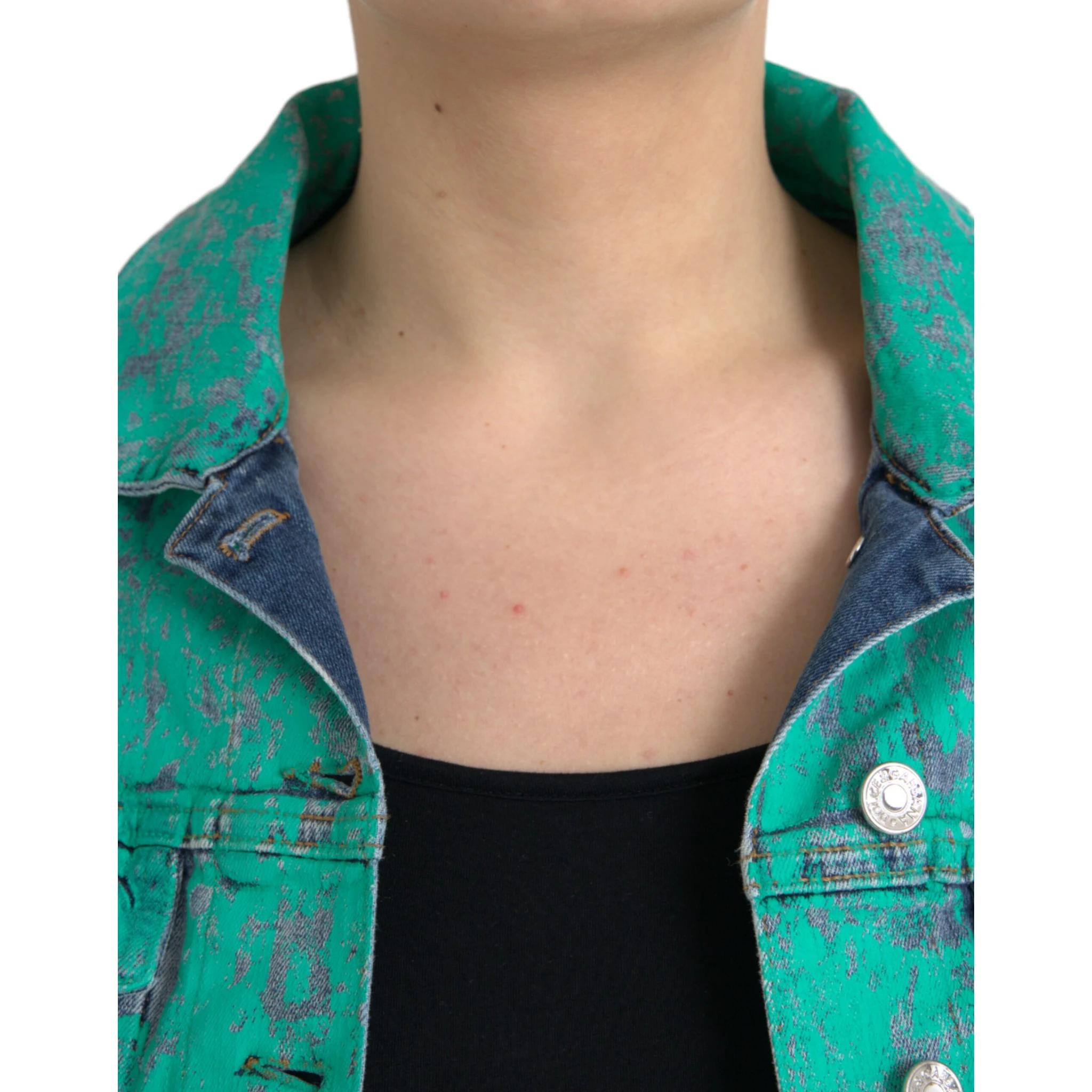 Green Cotton Tie Dye Cropped Cropped Denim Jacket