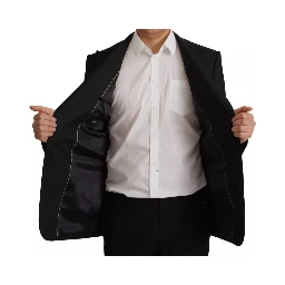 Black Polyester Single Breasted BlazerJacket
