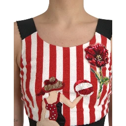 Red White Floral Sleeveless Sheath Midi Dress