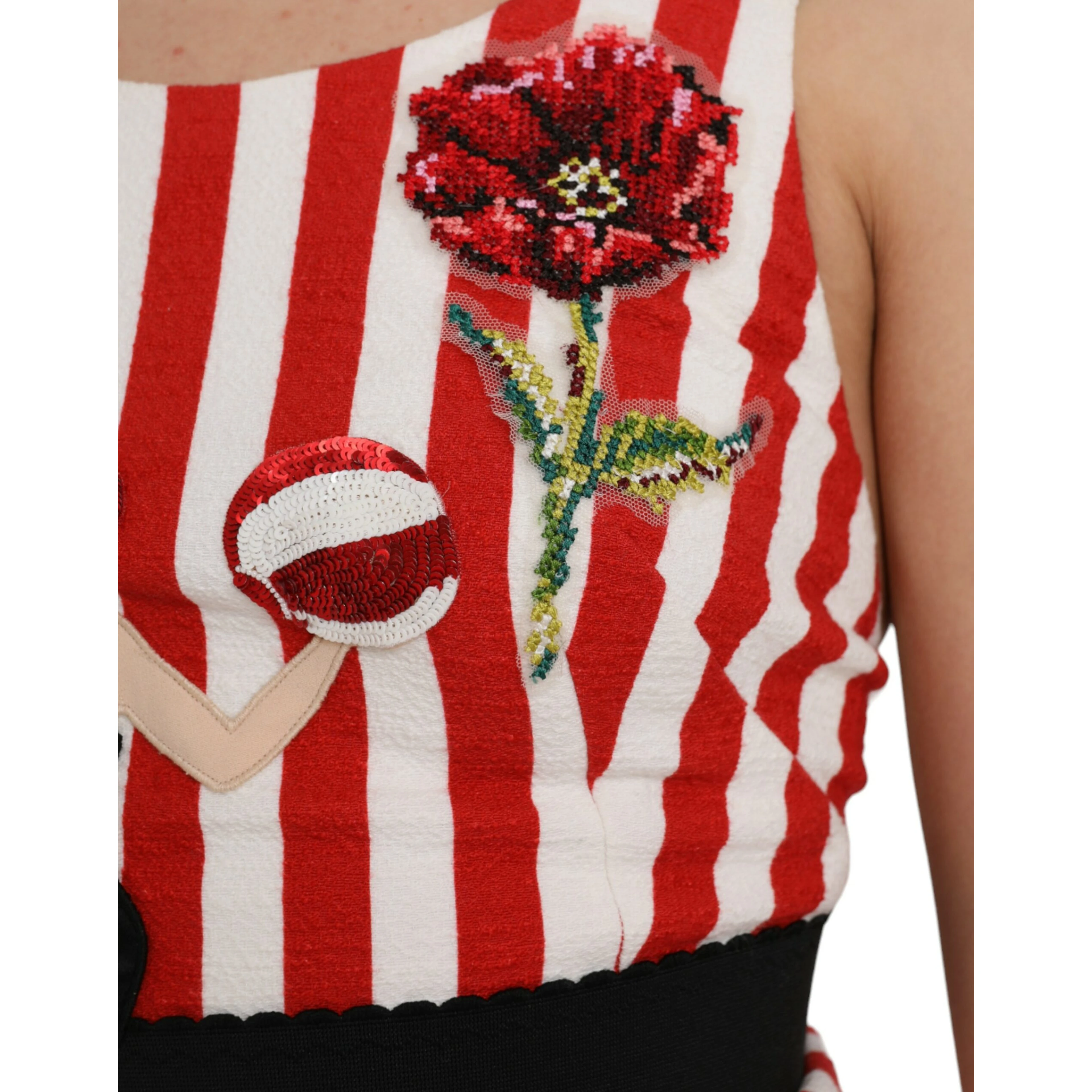 Red White Floral Sleeveless Sheath Midi Dress