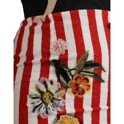 Red White Floral Sleeveless Sheath Midi Dress