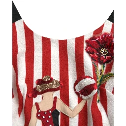 Red White Floral Sleeveless Sheath Midi Dress