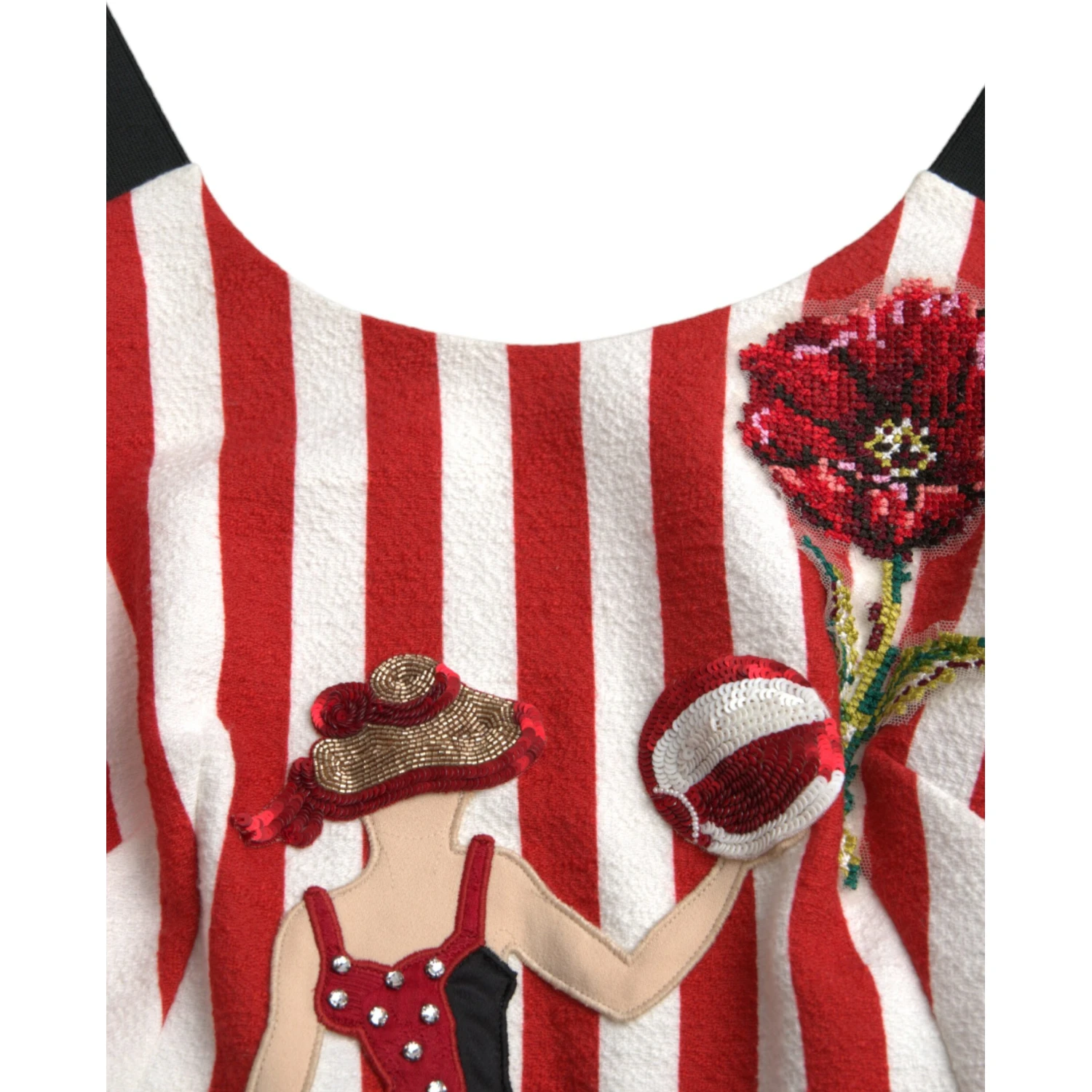 Red White Floral Sleeveless Sheath Midi Dress