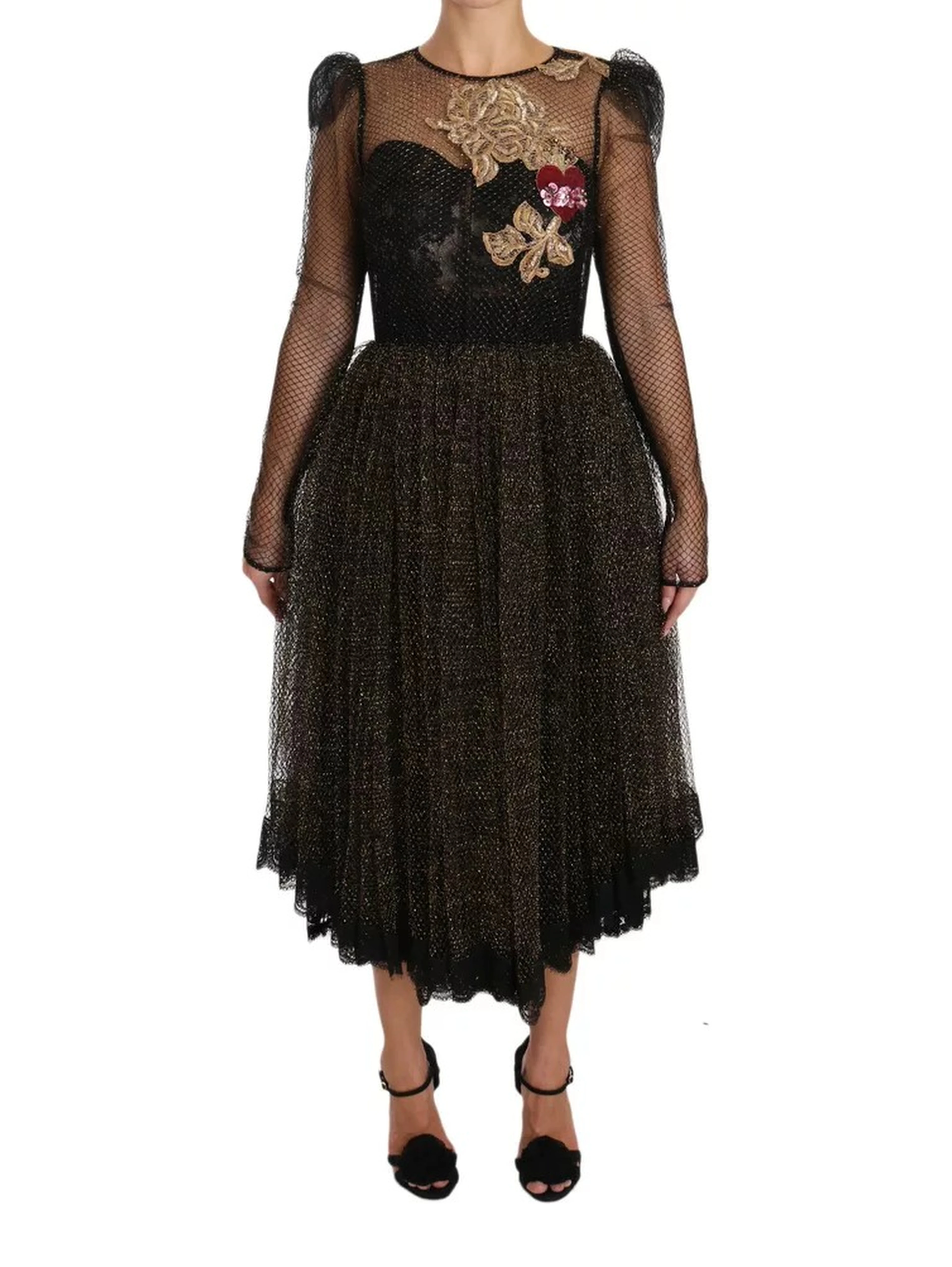 Black Gold Crystal Heart A-line Dress