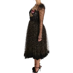 Black Gold Crystal Heart A-line Dress