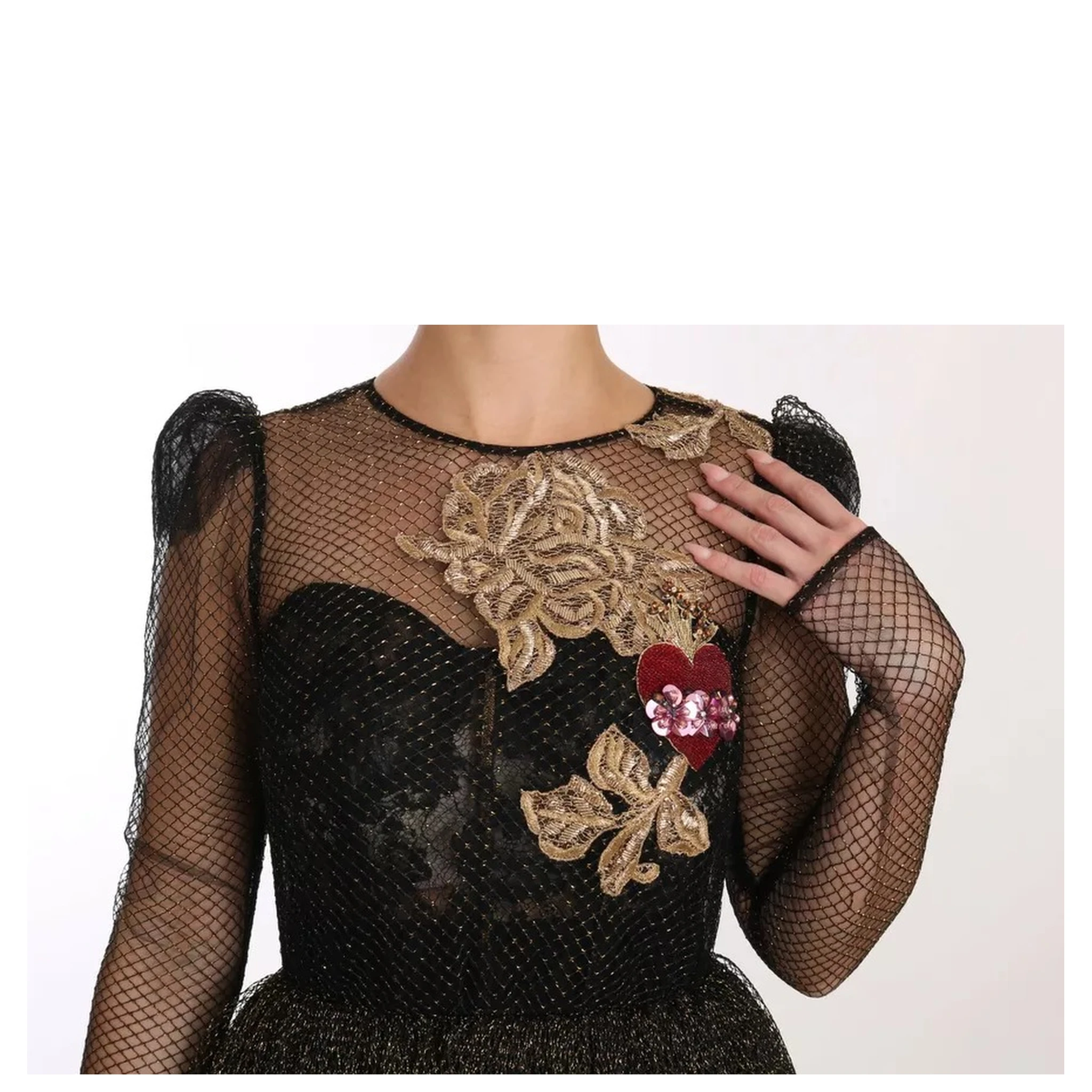 Black Gold Crystal Heart A-line Dress