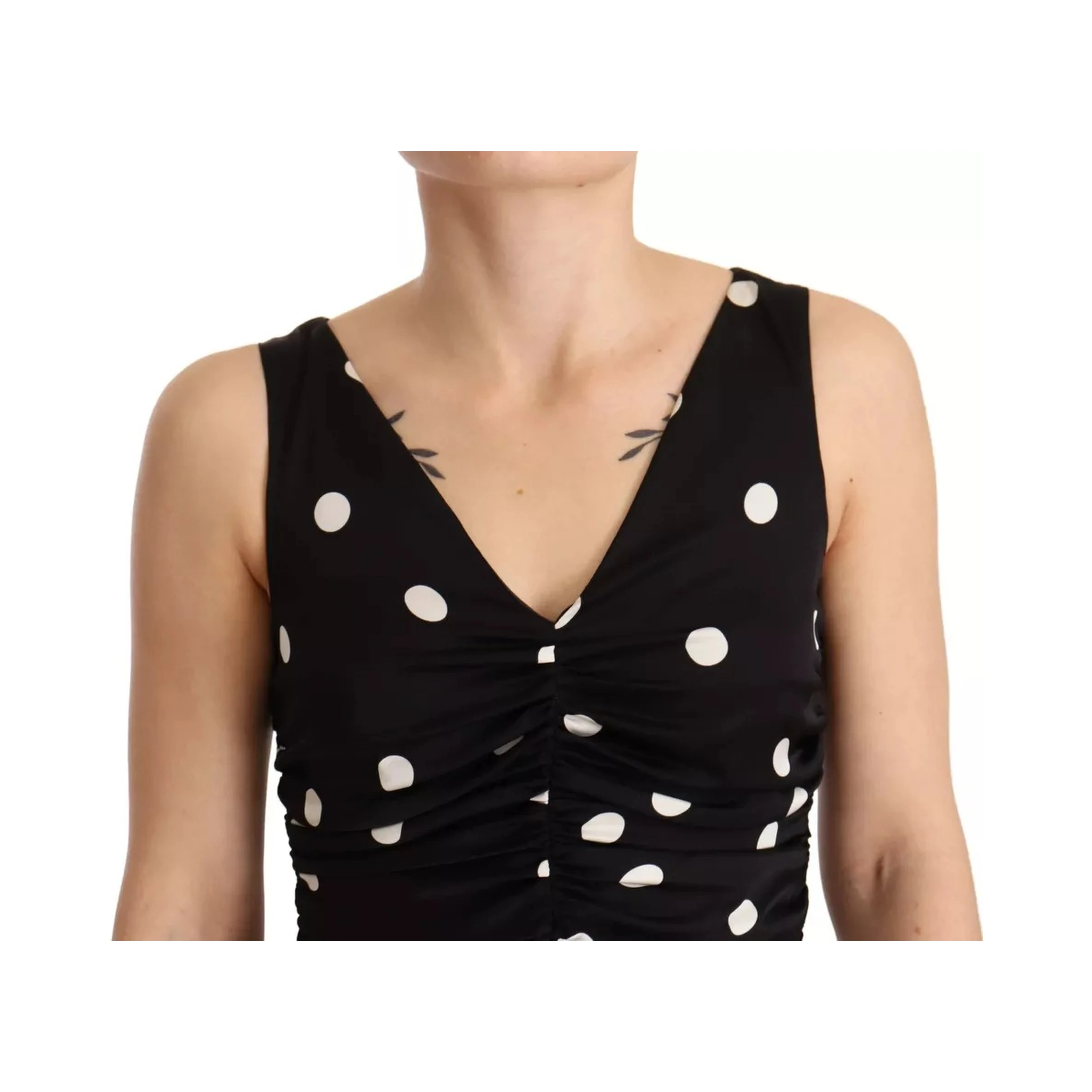 Black Silk Polka Dots V-neck Sheath Midi Dress
