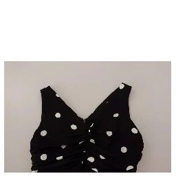 Black Silk Polka Dots V-neck Sheath Midi Dress