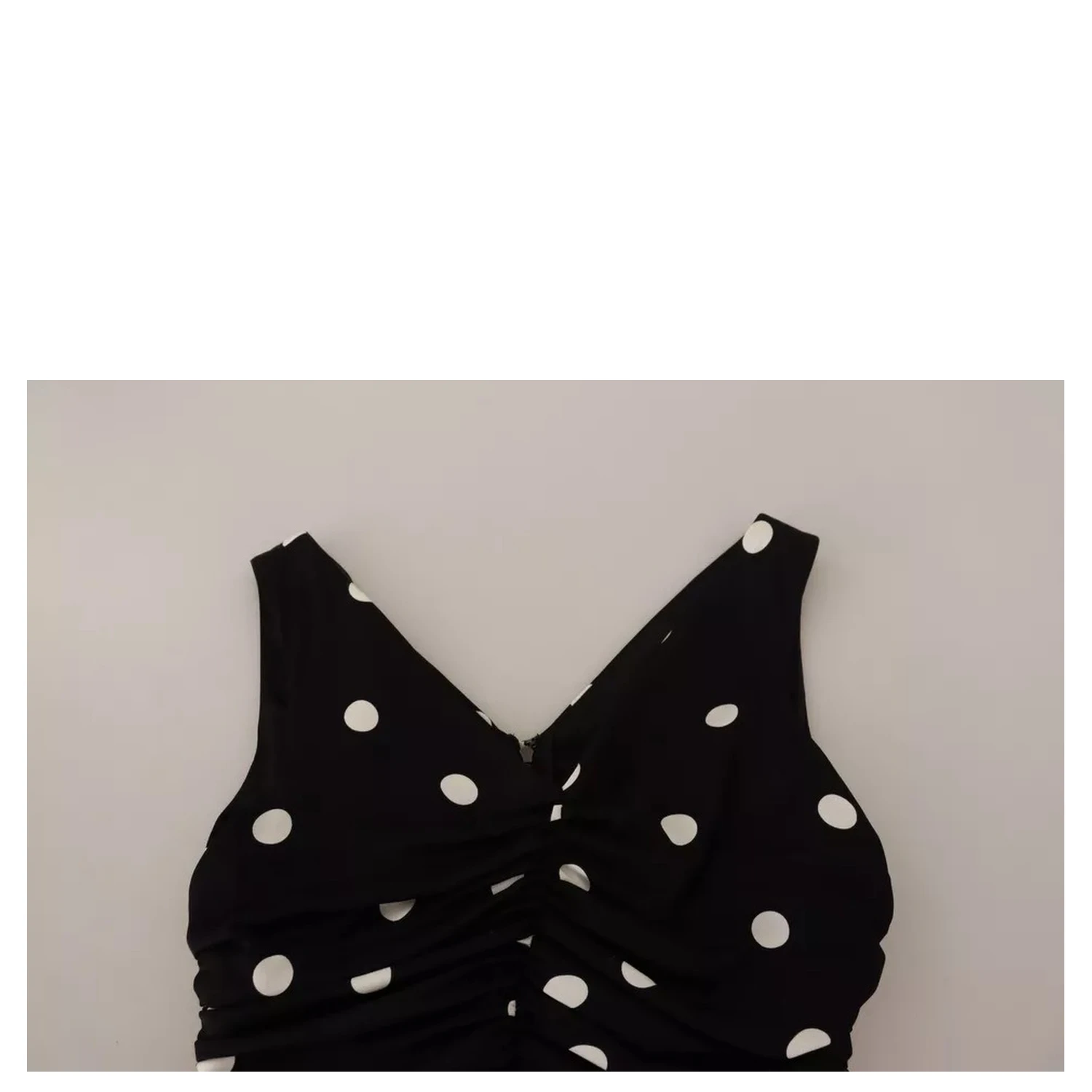 Black Silk Polka Dots V-neck Sheath Midi Dress