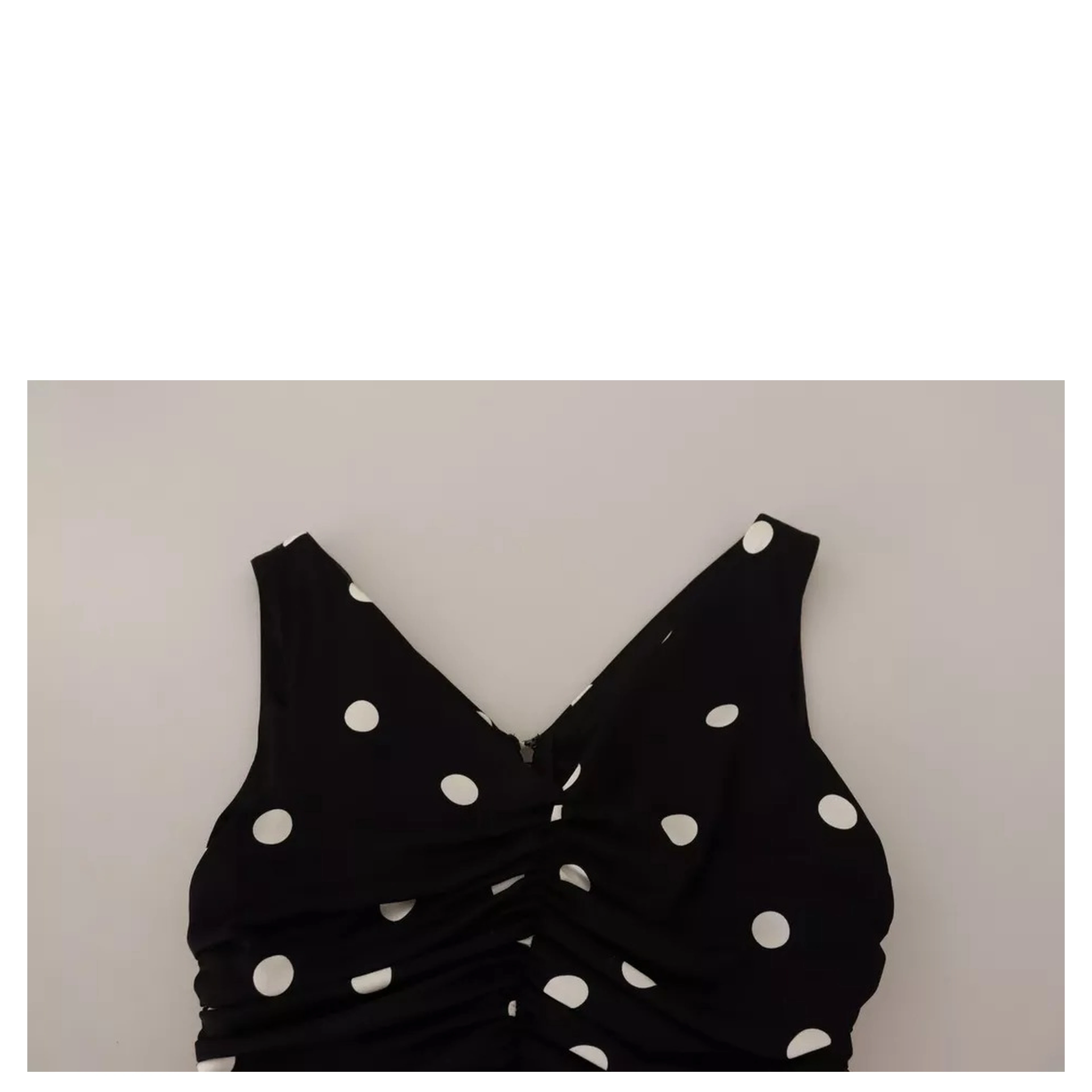 Black Silk Polka Dots V-neck Sheath Midi Dress