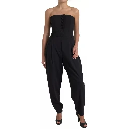 Black Wool Stretch Strapless Jumpsuit Dress