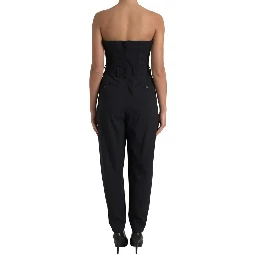Black Wool Stretch Strapless Jumpsuit Dress