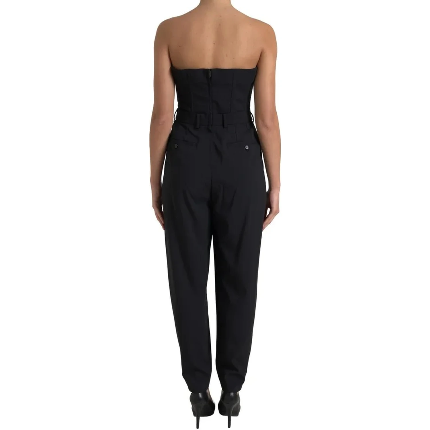 Black Wool Stretch Strapless Jumpsuit Dress